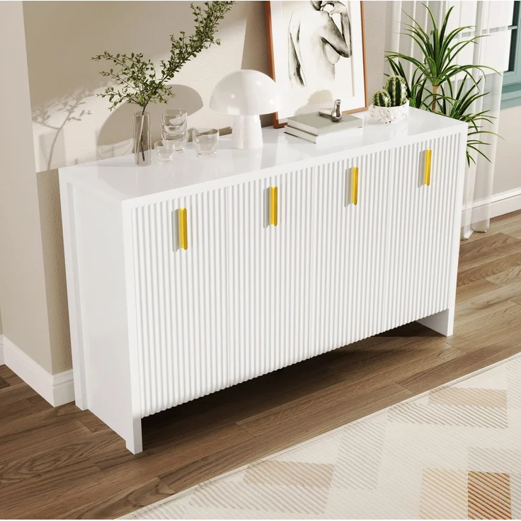 DESVIAE Sideboard mit 4 Türen und verstellbarem Einlegeboden, 140x80x38 cm, Spanplatte, Weiß – Bild 5