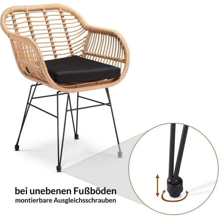 Casaria Poly Rattan 2er Set Korbsessel Bali mit Auflage Armlehne Metall Wetterfest Garten Gartenstühle Outdoor Esszimmer – Bild 2
