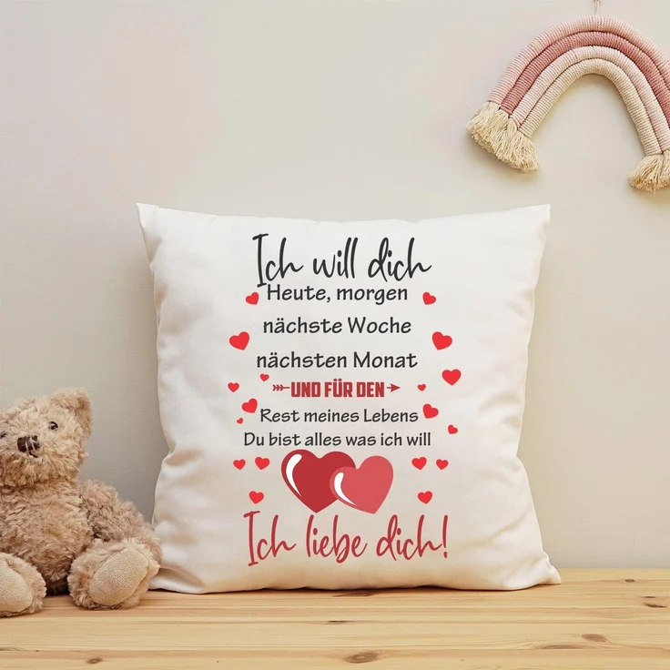 GRAVURZEILE Zierkissen mit Spruch - Ich will dich Heute Morgen nächste Woche - Für Paare -, starke Farben ohne verblassen, Maschinenwäsche geeignet - mit Füllung – Bild 5