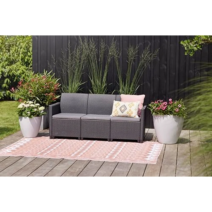 Keter Nora Gartenmöbel Lounge Set, inkl. Sitzkissen, grau, für 4 Personen, wahlweise 3er Sofa + Sessel oder 2x2-Sitzer Sofa und Tisch – Bild 4