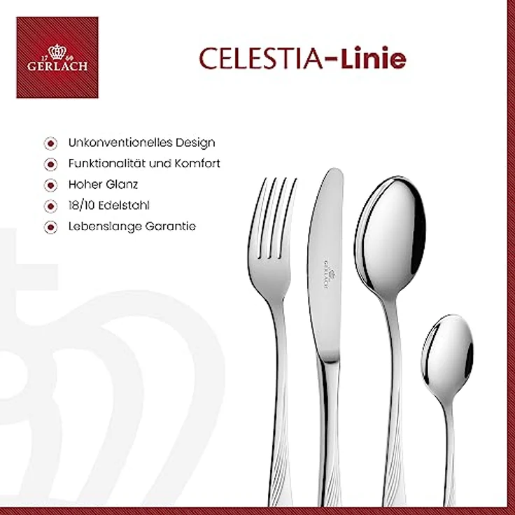 Mondex Celesita Besteckset, Silber, 24-teiliges Set mit Tafelmessern, Gabeln, Löffeln und Teelöffeln, elegantes Design mit feinen Ornamenten – Bild 4