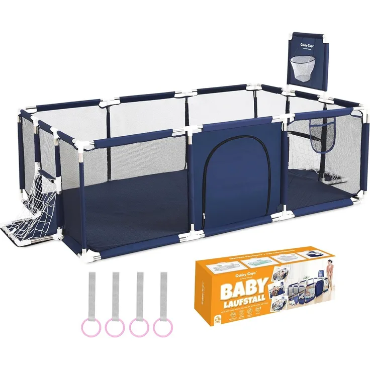 Laufstall Baby Bällebad Baby Laufgitter mit Basketballkorb (und Fussballtor),188 x 124 x 66 cm für Baby Spielzeug und als Lauflernhilfe
