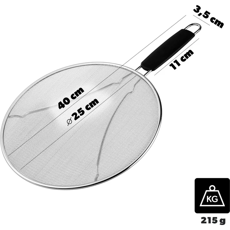 KADAX Pfannen Spritzschutz Ø 25 cm, Edelstahl Pfannenspritzschutz mit feinmaschigem Netz, Fettspritzschutz Deckel für Pfanne, Küchenhelfer gegen Ölspritze – Bild 2