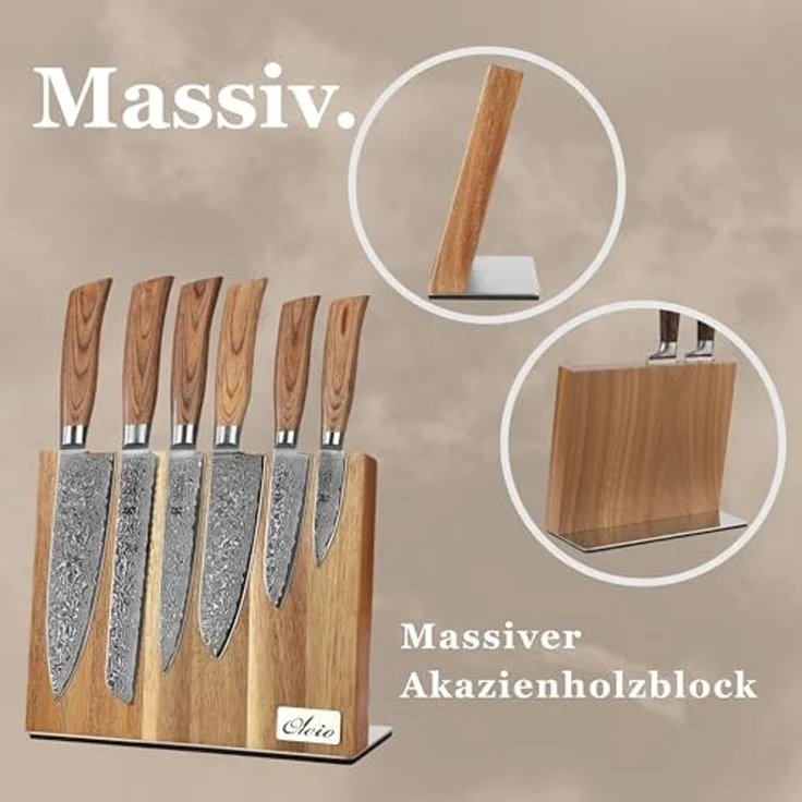 Wakoli Messer-Set Edib Pro 6er Damastmesser-Set I Holzbox 8-20cm Klingen & Messerblock (7-tlg) – Bild 5