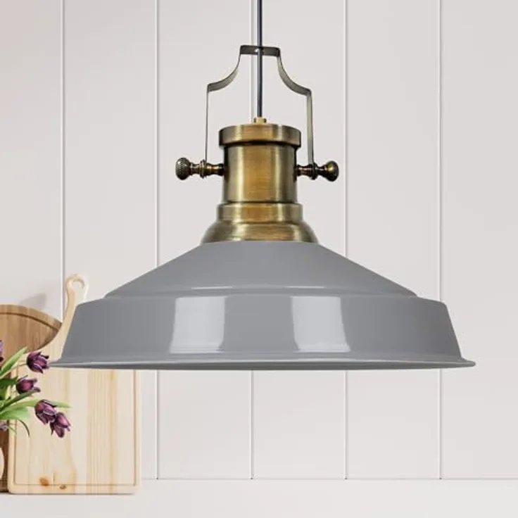 bamyum Asletl Hängelampe Industrial Ø41 cm, Metall Pendelleuchte E27 für Küche und Wohnzimmer, Vintage Grau, einstellbare Höhe