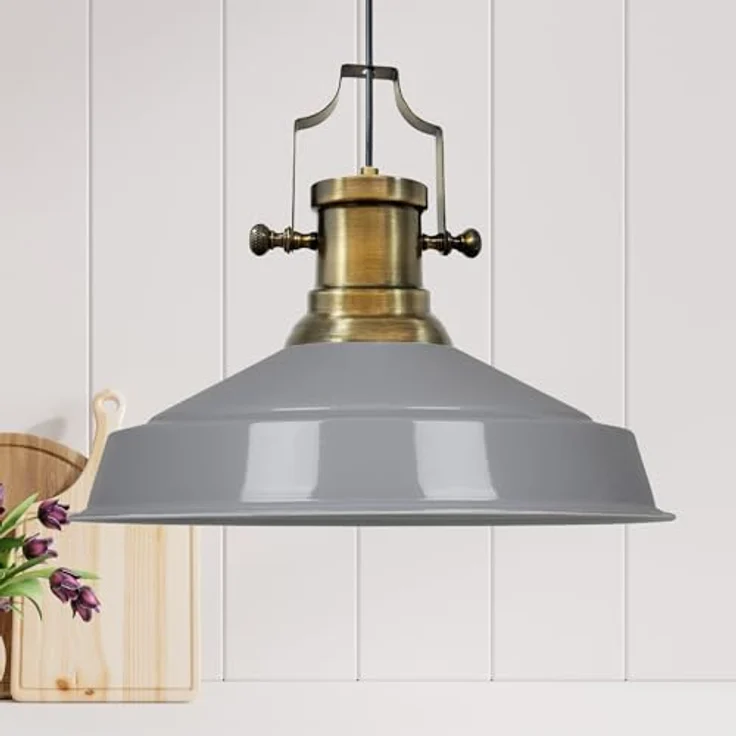 bamyum Asletl Hängelampe Industrial Ø41 cm, Metall Pendelleuchte E27 für Küche und Wohnzimmer, Vintage Grau, einstellbare Höhe – Bild 1