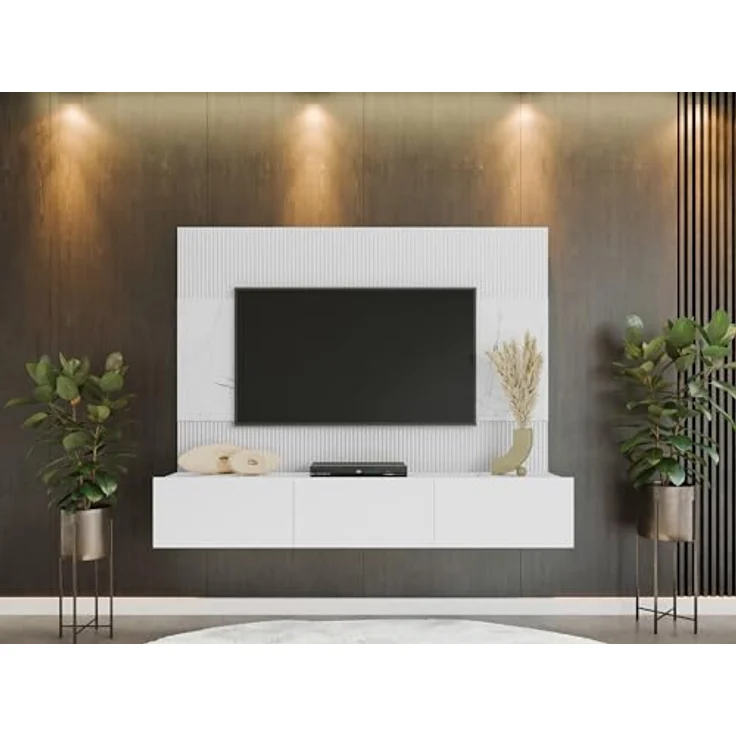 Mirjan24 Wohnwand, Weiß, Holzwerkstoff in Marmor Optik, 180x150x38 cm, mit griffloses Öffnungssystem und Topfscharniere – Bild 4