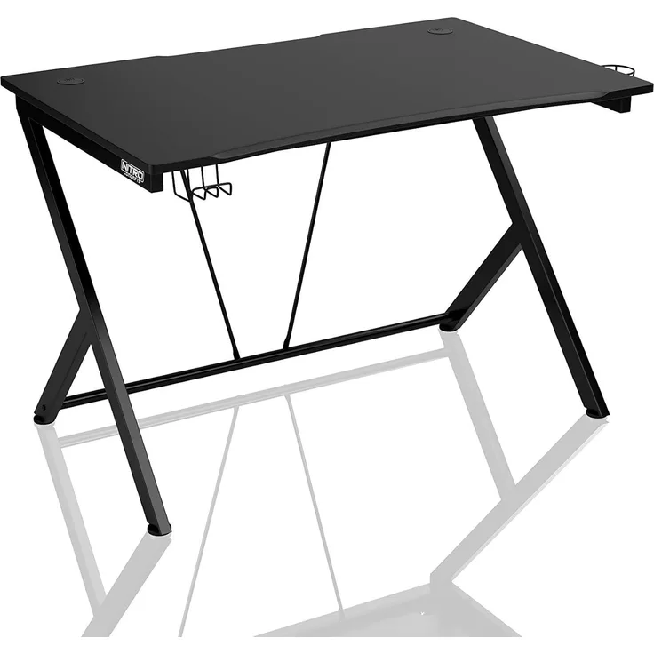 NITRO CONCEPTS D12 - Groß Gaming Tisch Zwei Kabelmuffen Halterungen für Kopfhörer und Getränke Gaming Schreibtisch für Gamers (Schwarz)