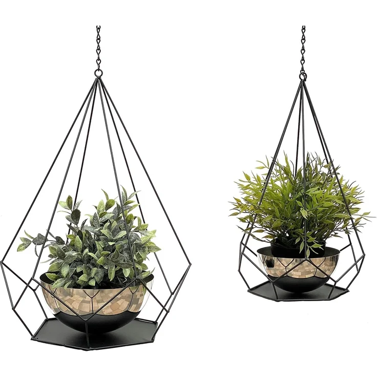DanDiBo Blumenampel Innen Metall Wand Hängepflanzen 96095 2er Set mit Topf 6 Ecken Pflanzenhänger Blumenhänger Topfhänger Blumen Blumentopfhänger Hängetopf – Bild 3