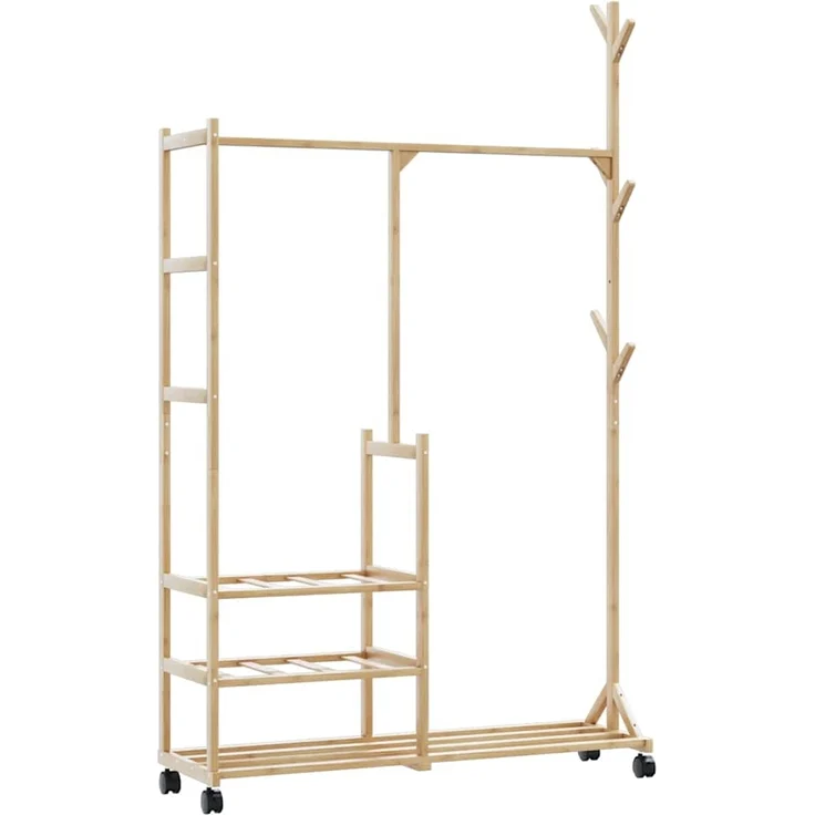 vidaXL Kleiderständer mit Ablagen und Rollen 100x38x175,5 cm Bambus 4008919 – Bild 5