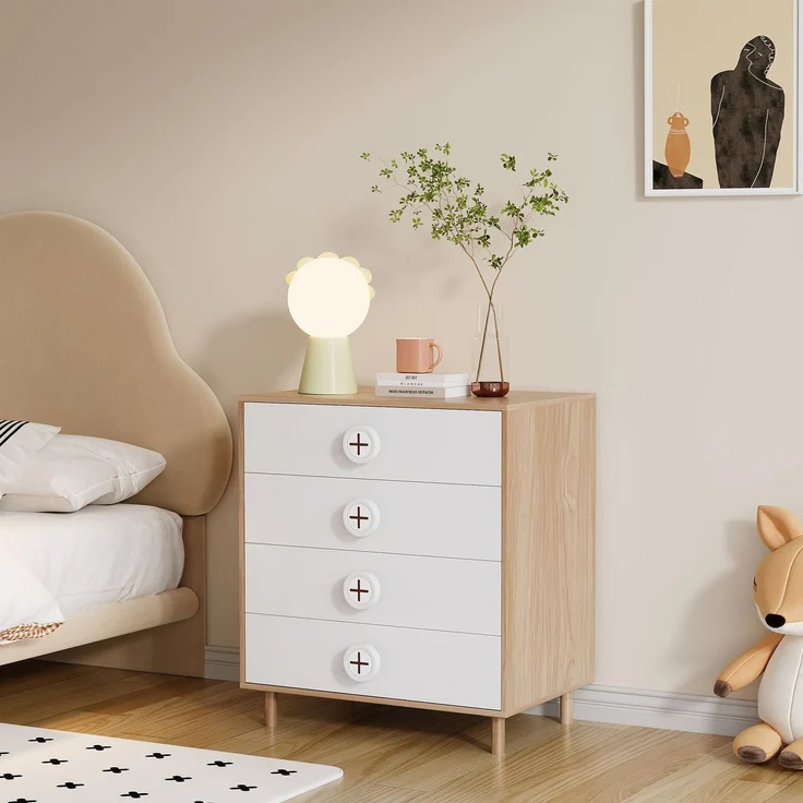 Abrihome Kommode mit 4 Schubladen, Weiß, 90x54x80 cm – Bild 3