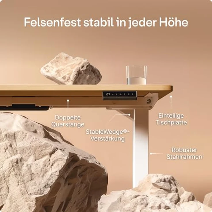 Höhenverstellbarer Schreibtisch - Höhenverstellbar Elektrisch mit Flüsterleisem Dual-Motor & Touchscreen - Hohe Tragfähigkeit - Stehtisch von Desktronic, Weiß + Eiche, 160x80 cm – Bild 5