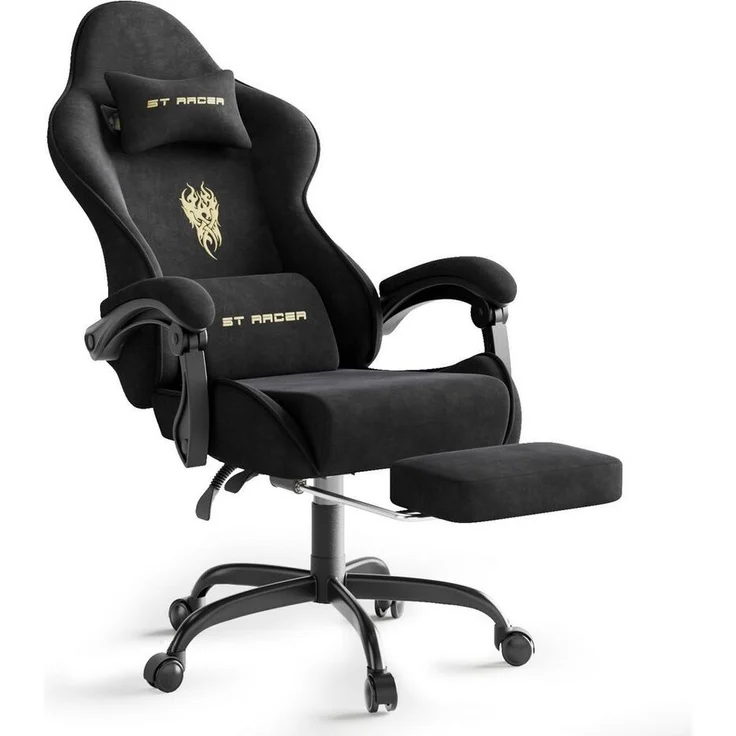 Ferghana Gaming-Stuhl Gaming-Stuhl: Kopfstütze, Lendenkissen, Armlehnen, Fußstütze (Packung), Ergonomischer PC-Stuhl,Rückenlehne 90°-125° – Bild 5