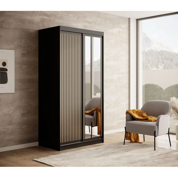 Schiebetürenschrank Schrank FABO in Schwarz matt- Artisan Eiche 100x205x60 cm