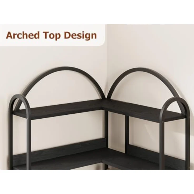 GarveeLife 5-Stufige Eckbibliothek, Bibliothek Aufbewahrun-l-Förmige Eckregal, Stehregal & Aufbewahrungsregal Für Wohnzimmer, Schlafzimmer, Büro & Arbeitszimmer 78p x 78l x 174h-Schwarz – Bild 8