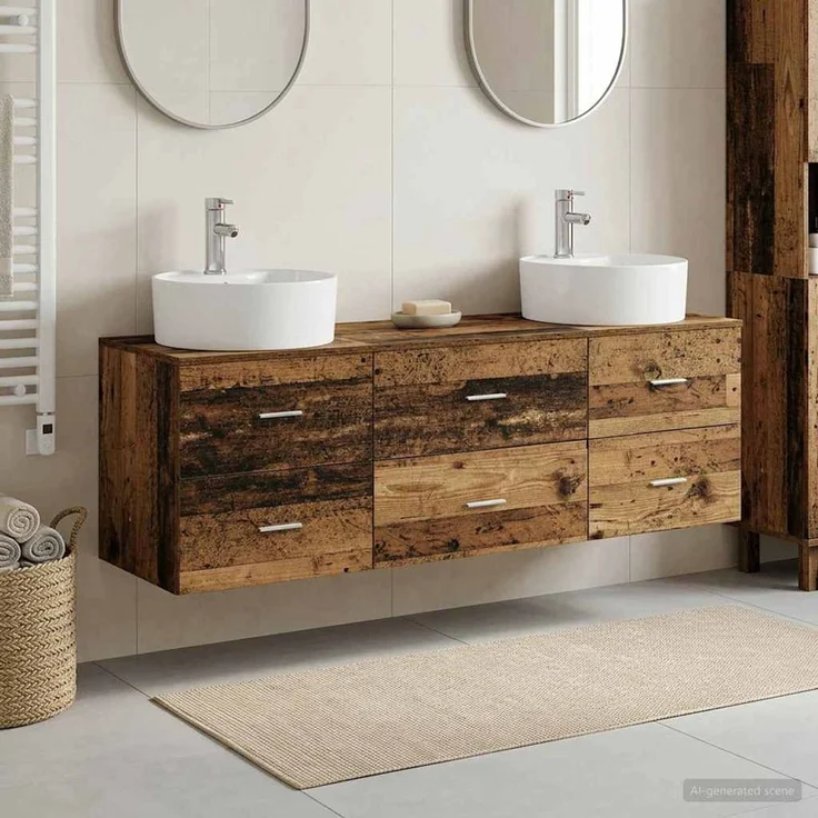 vidaXL Wandmontiertes Badezimmerschrank-Set 3 stk. Altholz 3405873 – Bild 1