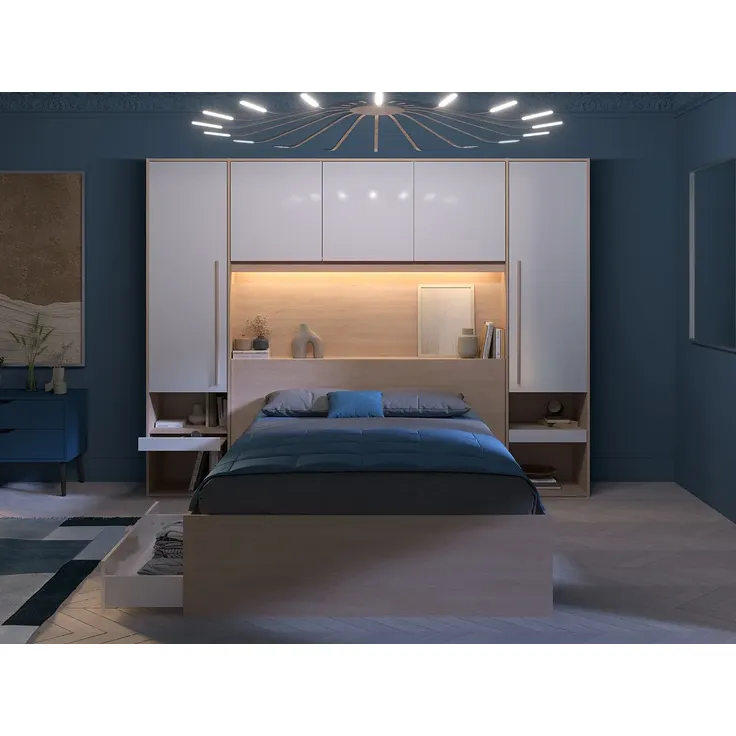 Vente-unique - VELONA Bett Holz, Platte BeigeWeiß - B 233 cm x H 202,8 cm x L 265,2 cm – Bild 6