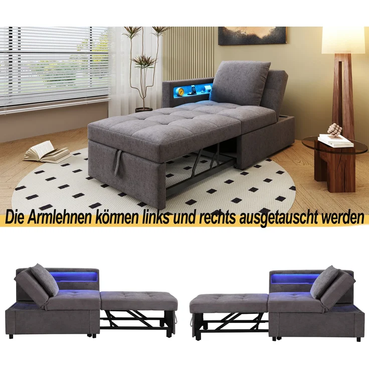 Schlafsofa 177x68x65 cm – Multifunktionales 3-in-1 Polsterbett mit verstellbarer Rückenlehne und USB-Anschlüssen – Bild 7