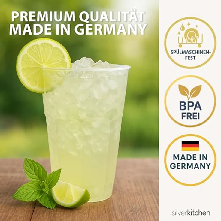 Silverkitchen 100x Cocktail Plastikbecher 0,3 L – Stapelbare Mehrweg Partybecher - Spülmaschinenfeste Hartplastik Becher für Events, Partys & Gastro – Bild 3