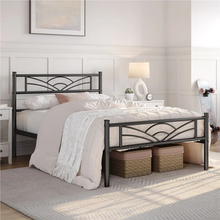Yaheetech Metallbett mit Lattenrost, Wolkenmuster, Schwarz, 90x190 cm – Bild 2