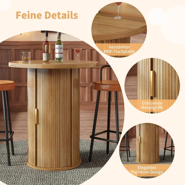 ZUBALIYA Runder Bartisch Ø 60 cm, mit Stauraum, MDF/Metall, Holzfarben – Bild 15