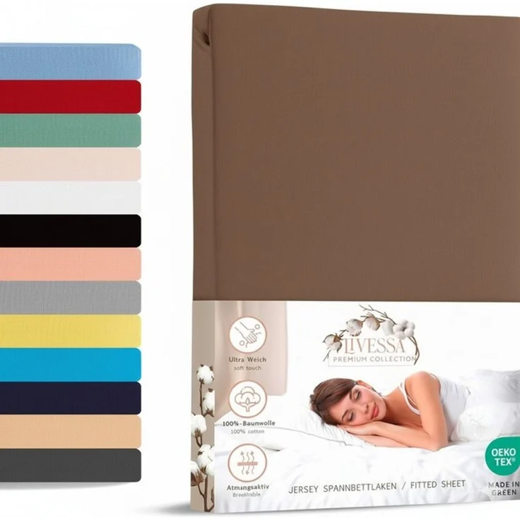 livessa Spannbettlaken Jersey Spannbettlaken 100% Baumwolle – Atmungsaktiv -Weich, Jersey, Gummizug: Rundumgummizug, In 9 Größen und vielen Farben erhältlich – Bild 4