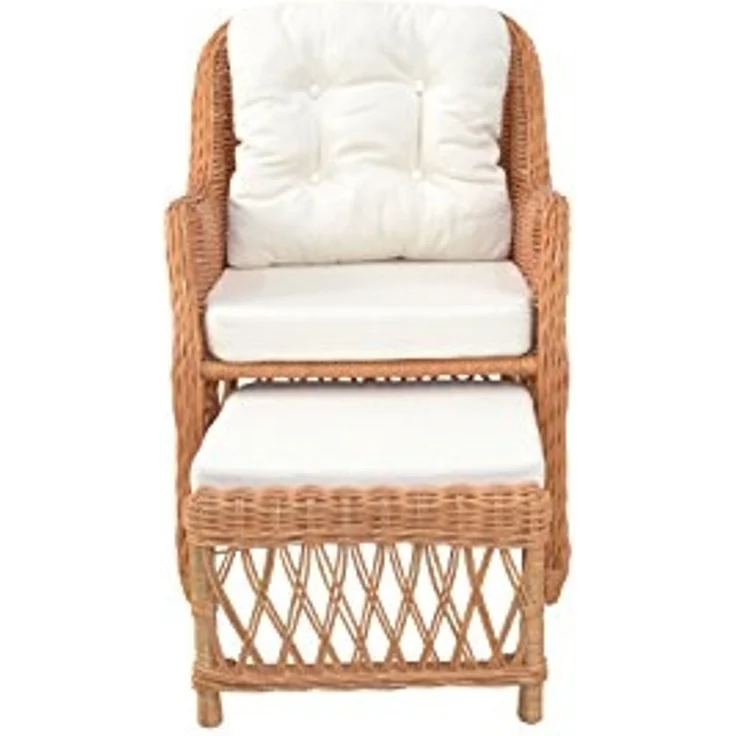 Rattansessel, Relaxsessel mit ausziehbarem Fußteil, handgeflochten, honigfarben – Bild 6
