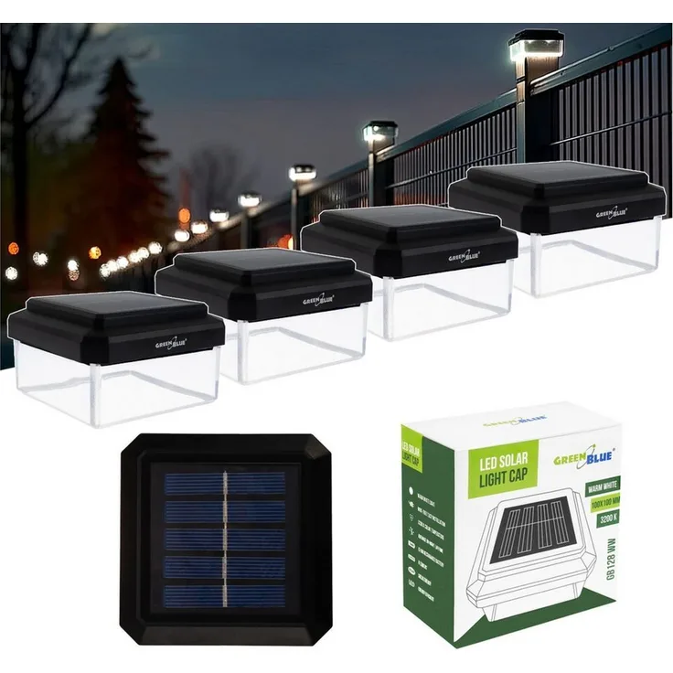 GreenBlue LED Solarleuchte GB125/GB127/GB128 Aufsatz Solarlampe für Pfosten, LED fest integriert, Warmweiß, Lichtquelle im Garten Wegbeleuchtung