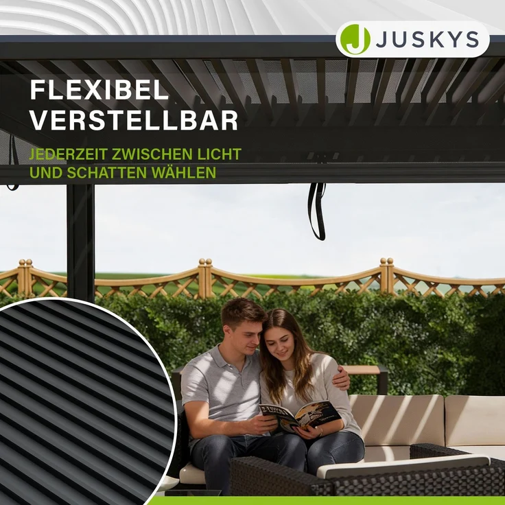 Juskys Lamellendach Tahiti 3x4 m inkl. Seitenwand 4 m in Anthrazit - Terrassenüberdachung stabil & wetterfest - Überdachung für Garten & Terrasse – Bild 7