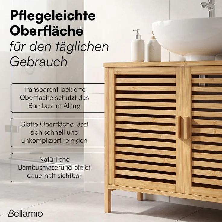Bellamio 'Newa' Badezimmer Waschbeckenunterschrank, Bambus, natur, 60x33x65 cm, Badezimmerschrank mit 2 Ablagefächern, 2er-Set – Bild 8