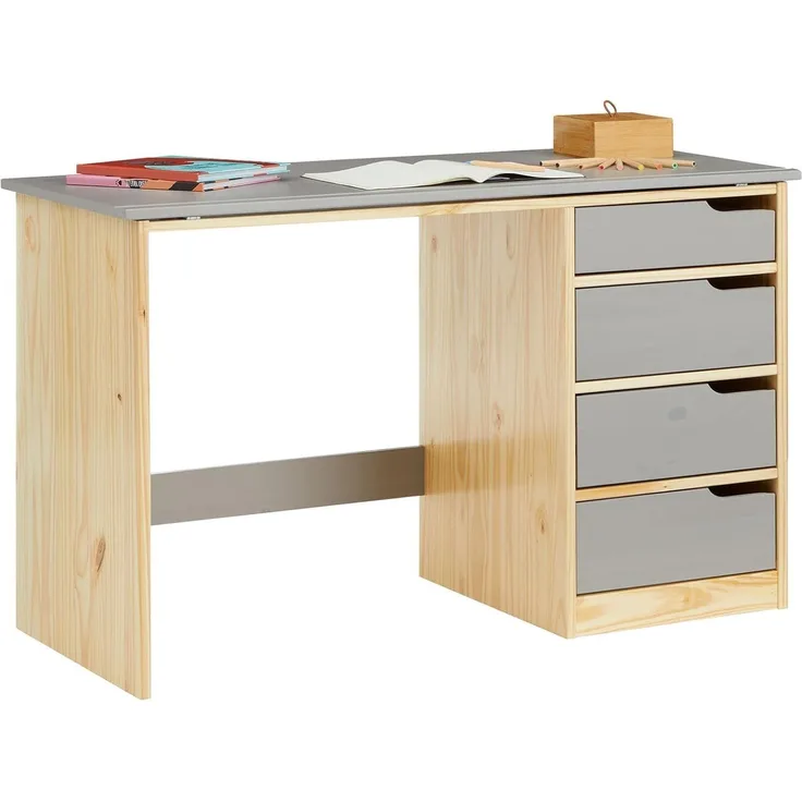 IDIMEX Kinderschreibtisch EMMA, Schreibtisch mit Schubladen und neigbarer Tischplatte, Kinderschreibti