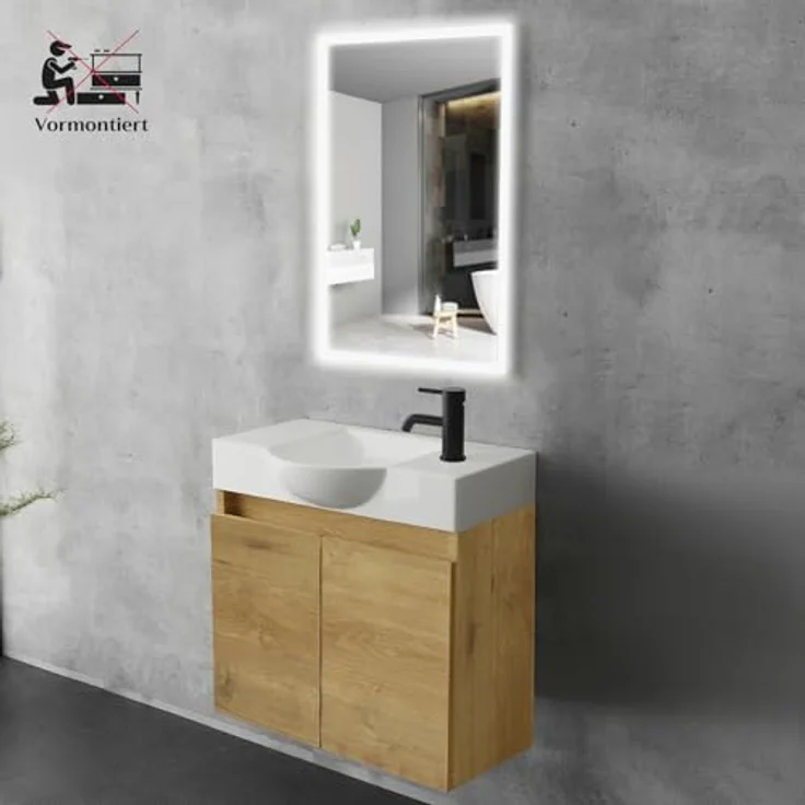 Alpenberger Badmöbel-Set Gäste WC Waschbecken mit Unterschrank 55 cm Breit, (Badezimmer Schrank, Waschtisch mit Unterschrank), Waschbeckenunterschrank mit Softclose Funktion – Bild 5