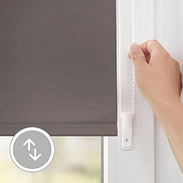 Lichtblick Thermorollo ohne Bohren, Klemmfix, Verdunklungsrollo, Hitzeschutz, Sichtschutz, Wandmontage, Deckenmontage, Rollo für Fenster und Türen Taupe,90x220 cm (B x L) – Bild 4