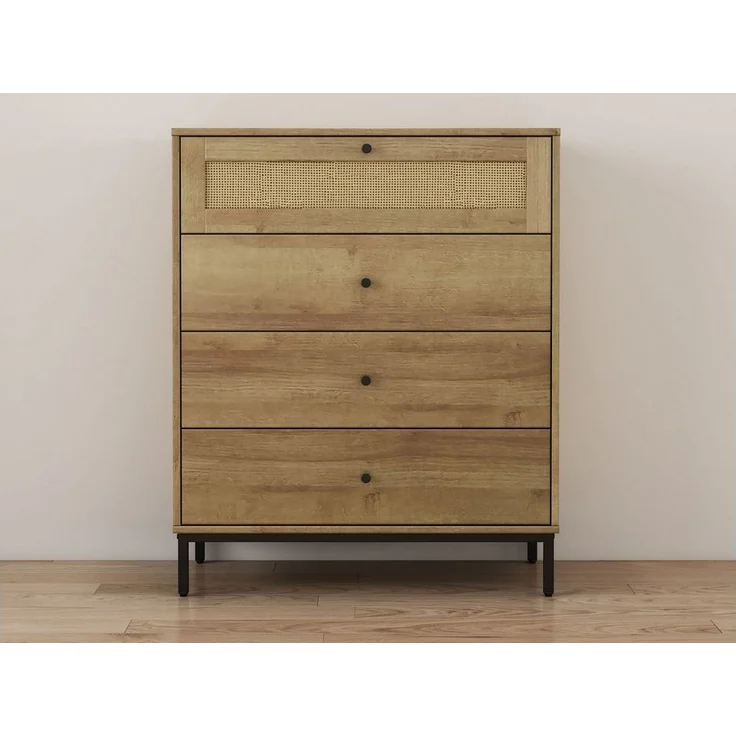 OTTO home Kombikommode Motala Sideboard Wäscheschrank im BOHO Design Bestseller Kommode (Eichen-Design mit Geflecht Schublade und schwarzen Griffen), Schrank Schlafzimmer mit 4 Schubladen hochwertig – Bild 3