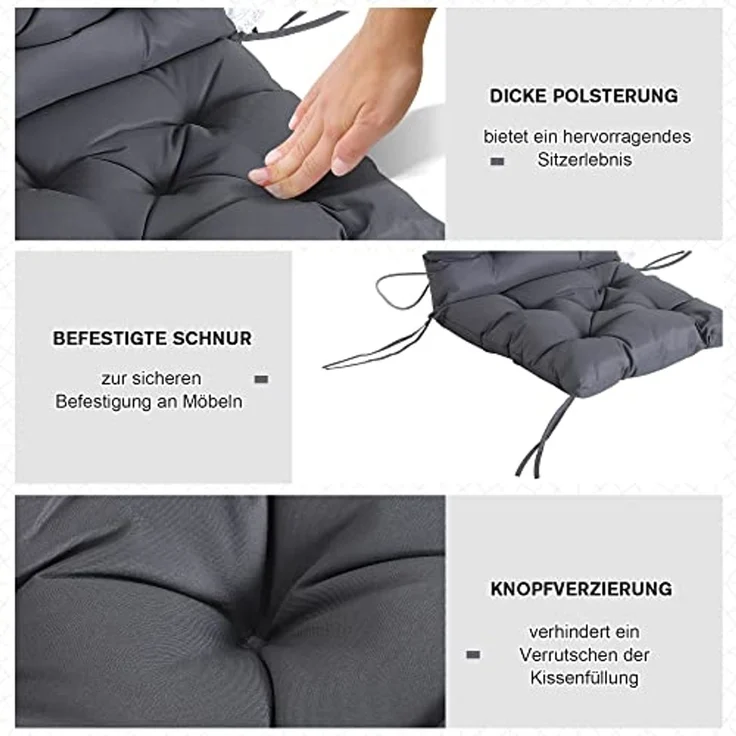 Outsunny Sitzkissen Auflage für Niederlehner Gartenstuhlauflagen, Grau, 98cm x 50cm x 8cm – Bild 5