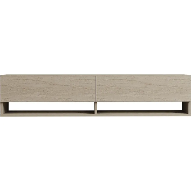 Calicosy Hängendes TV-Möbel mit 2 Klapptüren, Travertin-Dekor L141 cm - ARGES - Beige