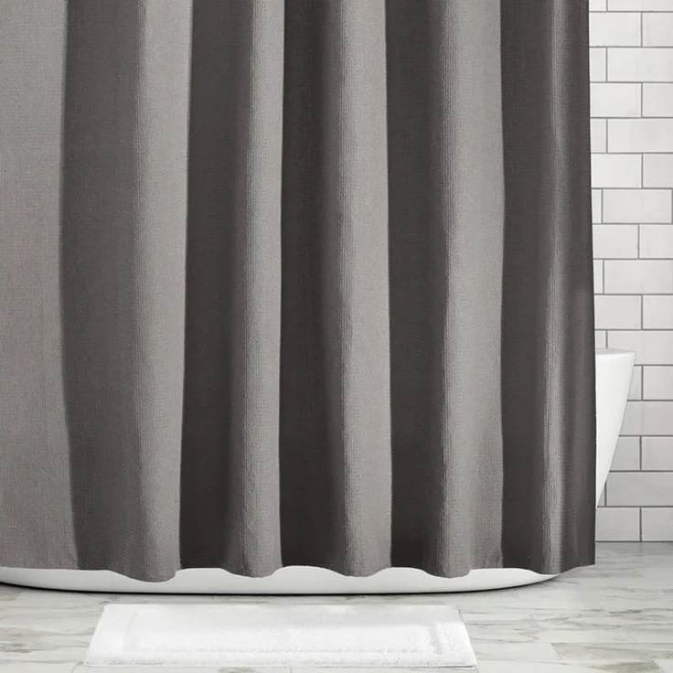 mDesign Luxus Duschvorhang Badewannenvorhang Waffelmuster Textil Grau – Bild 4