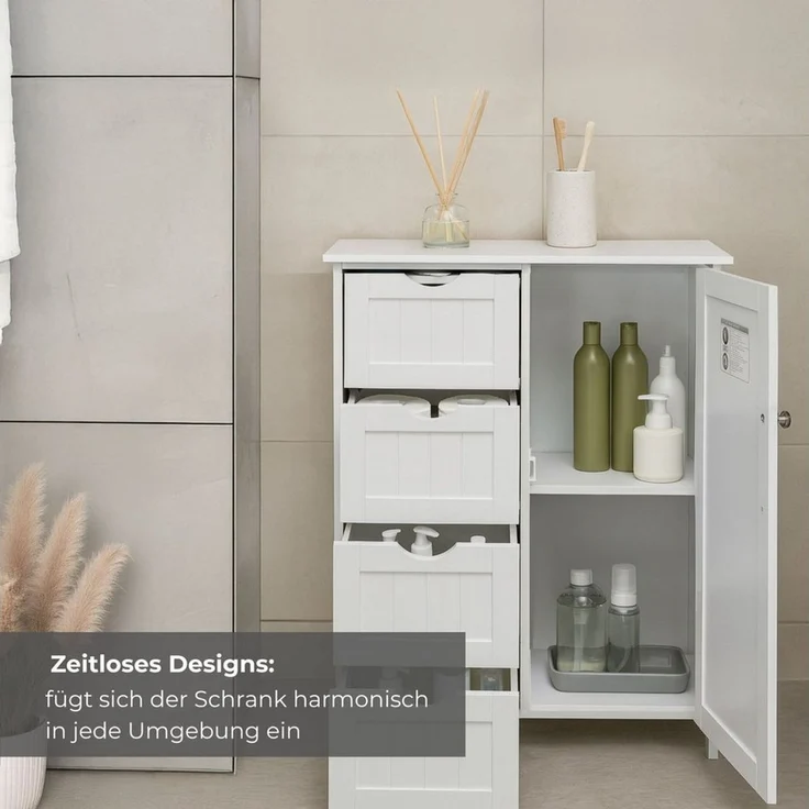 osoltus Badezimmerschrank Beistellschrank Hampton 55 x 30 x 82 cm Weiß – Bild 3