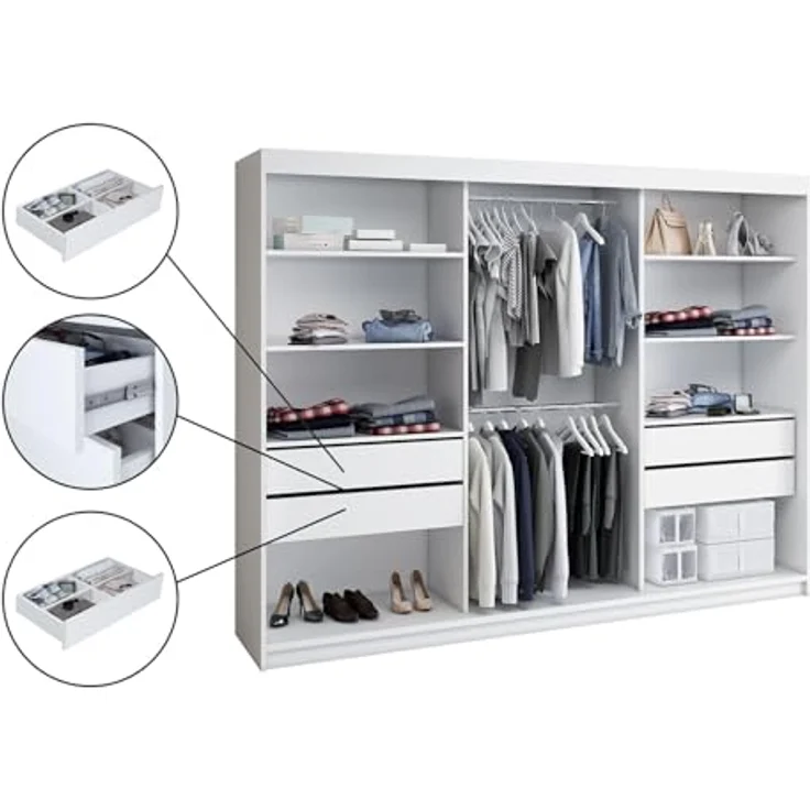 A&J MöbelLand GmbH Schwebetürenschrank ORAVELLE 3-türiger Kleiderschrank mit Spiegel, 4 Schubladen (Kostenlose Lieferung – nur für kurze Zeit! TOP ANGEBOT! Geräumiger Schrank mit einer Breite von 200 cm und Spiegel, ideal zur Aufbewahrung von Kleidung ... – Bild 9