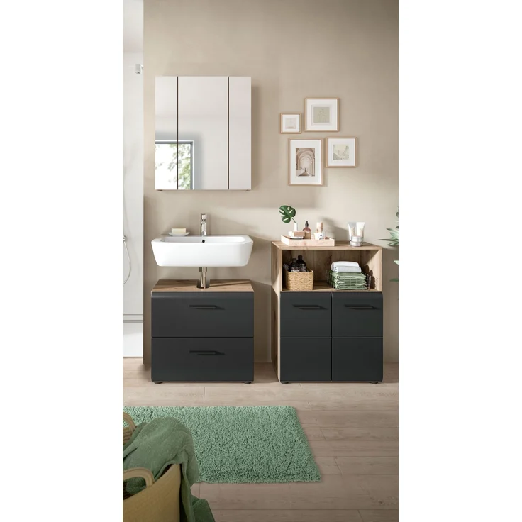 Badkombination (B/H/T: 135x185x30 cm) in schwarz matt und Nox Oak Nachbildung – Bild 6