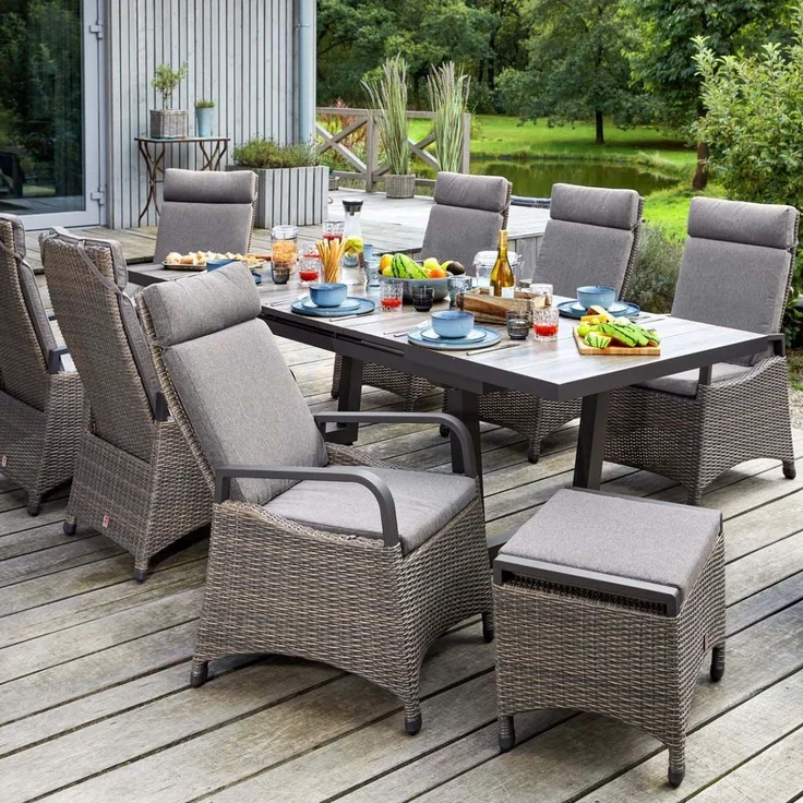 KOMIDO Hocker, Geflecht halbrund omega braun, Alu-Gestell anthrazit, inkl. Kissen – Bild 4