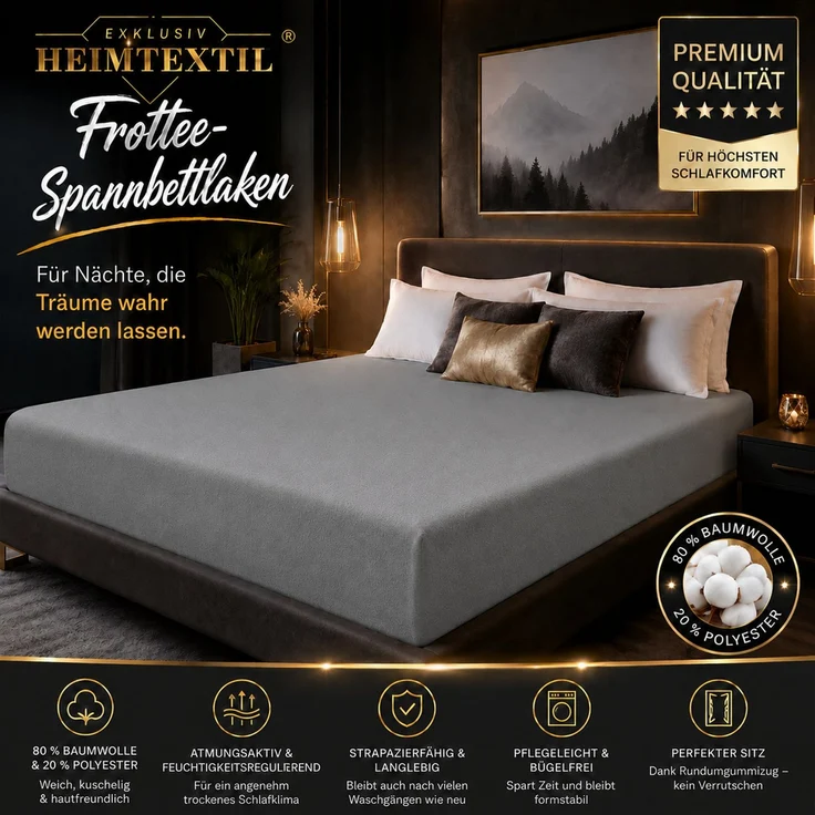 EXKLUSIV HEIMTEXTIL Frottee Spannbettlaken Premium 140-160x200 cm Anthrazit – Bild 2