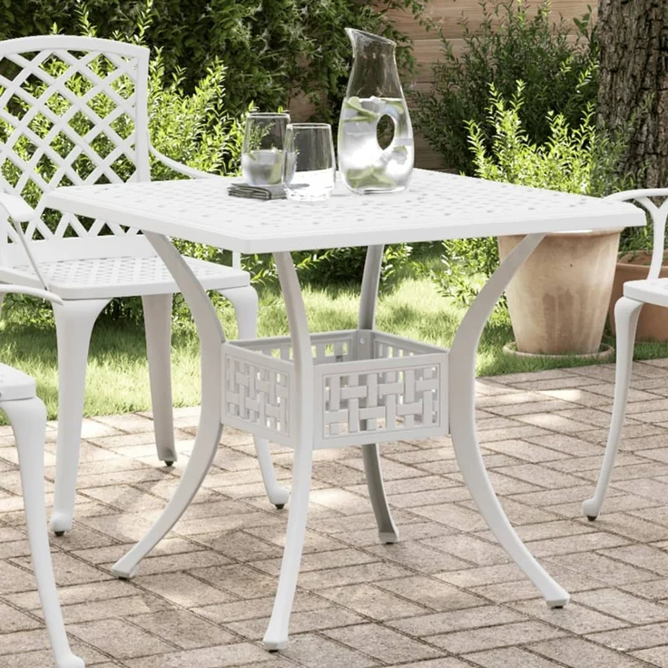 Gartentisch, Balkontisch, Beistelltisch Weiß 80x80x75 cm Aluminiumguss – Bild 1