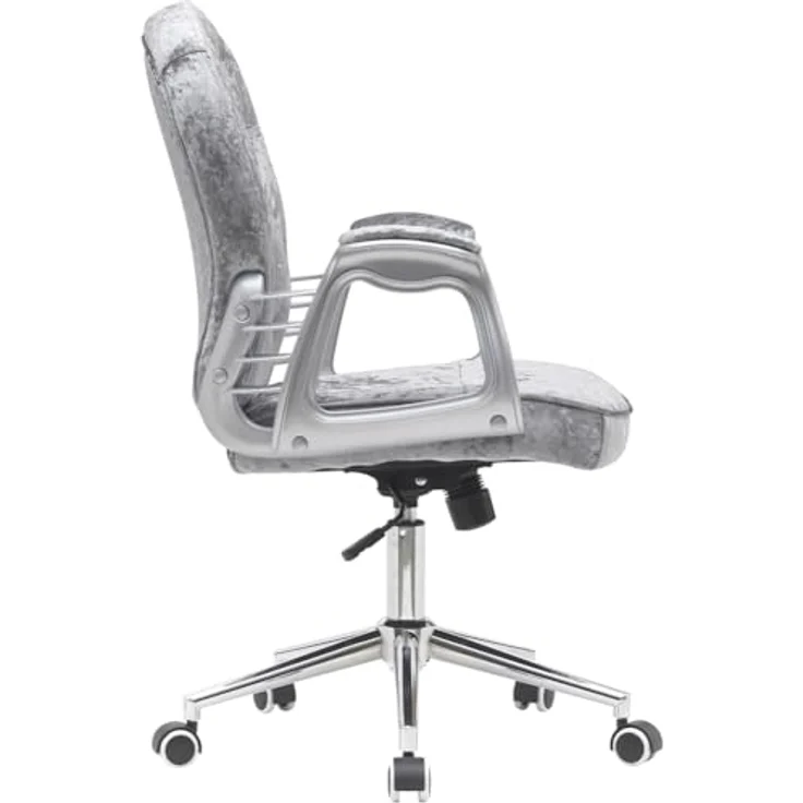 BAKAJI Bürostuhl aus Samt mit extra weicher Polsterung und Shabby-Chic-Textur, ergonomischer Schreibtischstuhl mit Gasdruckhöhenverstellung, 95-105 cm (Grau) – Bild 5