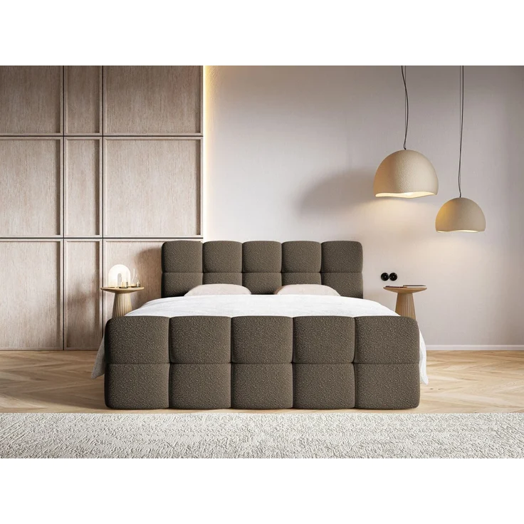 Selsey 'Cloudy' Boxbett mit Bettkästen, Matratze, Topper, Bouclé-Bezug, braun, 140x200 cm – Bild 2
