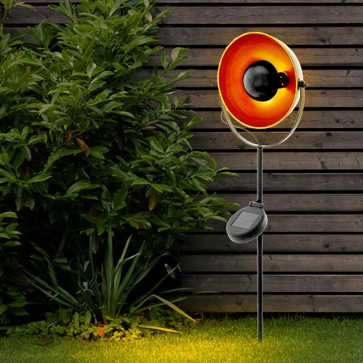 2er Set LED Solarleuchte, Erdspieß, Stahl, schwarz-orange, Höhe 61 cm – Bild 5