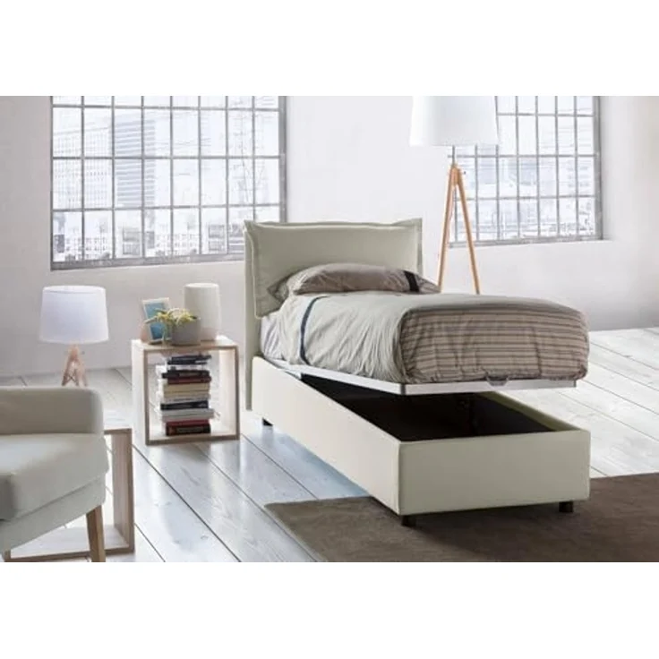 Talamo Italia - Penelope Einzelbett, Bettkasten mit Stoffbezug, 100 % Made in Italy, Öffnung vorne, inklusive Matratze 90 x 190 cm, Beige – Bild 5