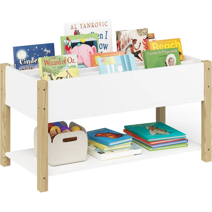 Bellabino 'Teme' Kinderbücherregal, weiß, 80x40x44 cm, Holz, Montessori Kinderregal mit 4 Fächern und Ablagefläche – Bild 1