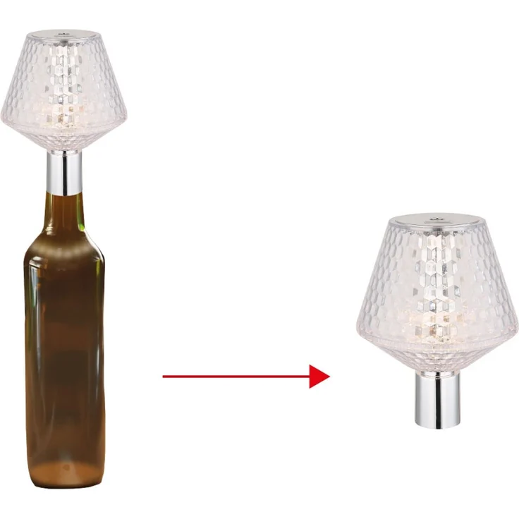LED Flaschenaufsatz, Kristalleffekt, Touchdimmer, verchromt – Bild 6