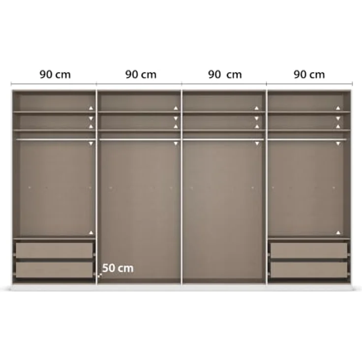Rauch Möbel LUNIK, Kleiderschrank, Farbe Fango, Breite 360 cm | Schrank mit patentiertem Schnellmontagesystem, 8-türig, Push-to-open-Funktion, Zubehör Premium, Schlafzimmer, Ankleide – Bild 9
